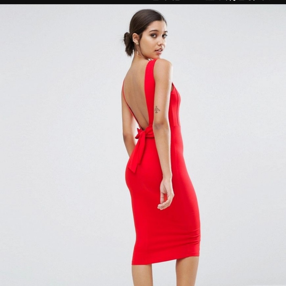 Asos red deep V back dress